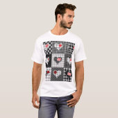 白黒パッチワークハートシームレス。 Tシャツ (正面フル)