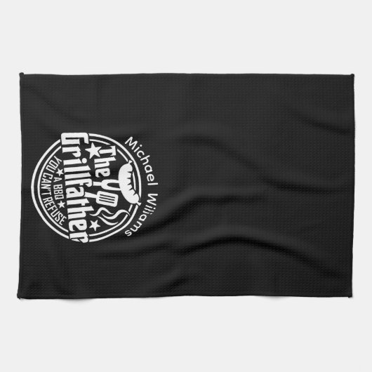 白黒パパパーソナライズされたBBQグリルファーザ キッチンタオル (横)