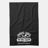 白黒パパパーソナライズされたBBQ父 キッチンタオル (縦)
