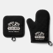 白黒パパパーソナライズされたBBQ父 鍋つかみ&鍋敷きセット (正面)