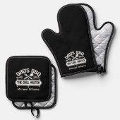 白黒パパパーソナライズされたBBQ父 鍋つかみ&鍋敷きセット (正面/裏面)