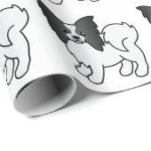 白黒パピヨンかわいい漫画の犬のパターン ラッピングペーパー (ロールコーナー)