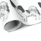白黒パピヨンかわいい漫画の犬のパターン ラッピングペーパー (ロールコーナー)