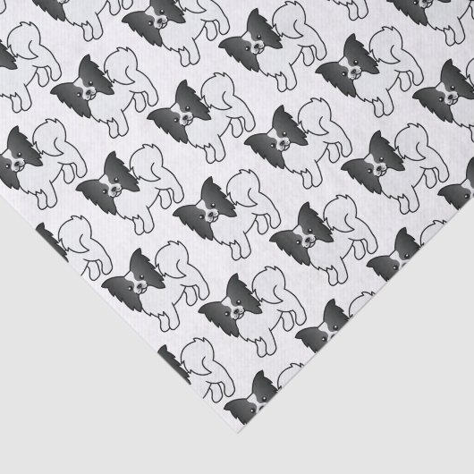 白黒パピヨンかわいい漫画の犬のパターン 薄葉紙 (詳細)
