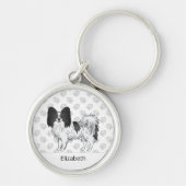 白黒パピヨンかわいい犬と名前をカスタムする キーホルダー (正面)