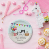 白黒パピヨンドッグカラフル誕生日 ペーパープレート (パーティー)