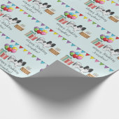 白黒パピヨンドッグカラフル誕生日 ラッピングペーパー (角)