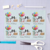 白黒パピヨンドッグカラフル誕生日 薄葉紙 (クラフト)