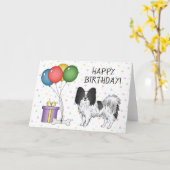 白黒パピヨンドッグハッピーバースデー カード (黄色い花)