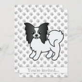 白黒パピヨン犬の誕生日パーティー 招待状 (正面/裏面)