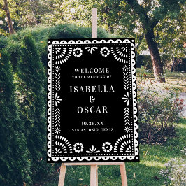 白黒パペルピカド結婚のウェルカムサイン ポスター