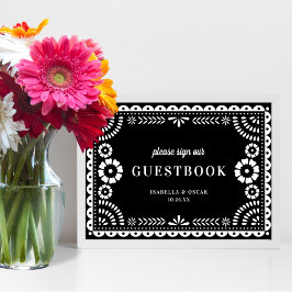 白黒パペル・ピカド結婚のゲストブックサイン ポスター