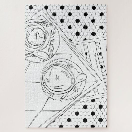 白黒パリビストロテーブルジグソーパズル ジグソーパズル (縦)