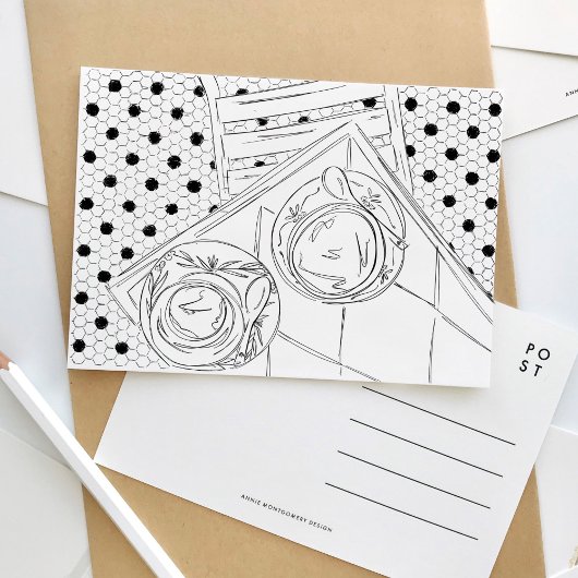 白黒パリビストロハガキ インビテーションポストカード