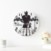 白黒パリファッションマネキン ラージ壁時計 (ホーム)