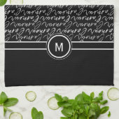 白黒'パリ夢'モノグラム キッチンタオル (折り畳み)