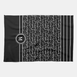 白黒'パリ夢'モノグラム キッチンタオル