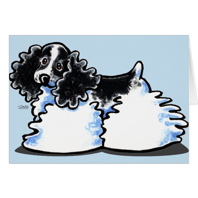 白黒パルティコッカースパニエル犬 (正面横)