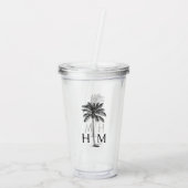 白黒パルメットパームツリーモノグラム アクリルタンブラー (裏面)