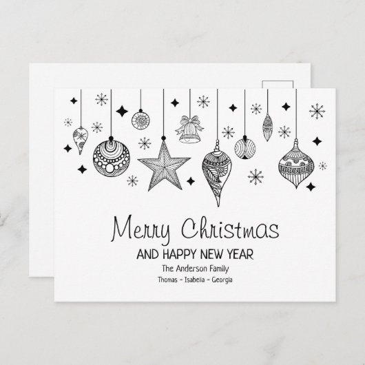 白黒パーソナライズされたのクリスマスバウブル ポストカード (正面/裏面)