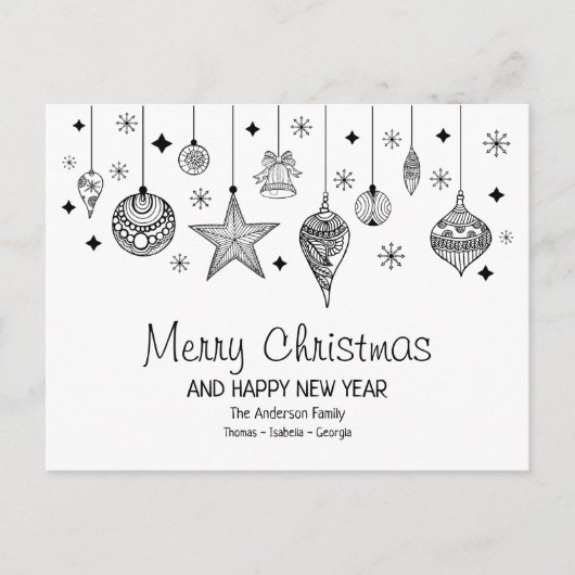 白黒パーソナライズされたのクリスマスバウブル ポストカード (正面)
