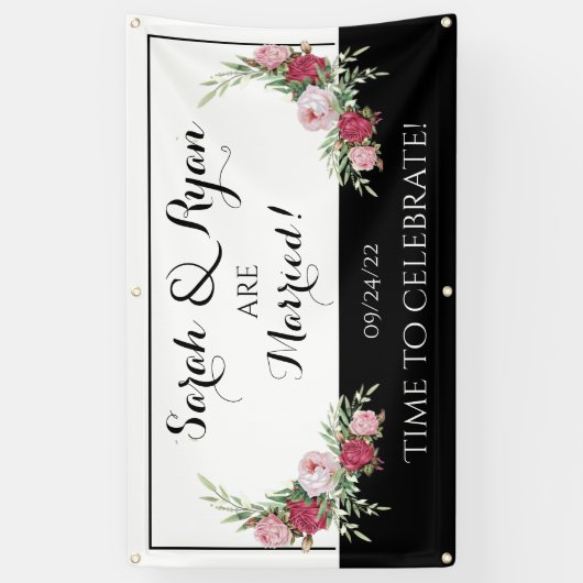 白黒パーソナライズされたのバナ結婚ー 横断幕 (縦)