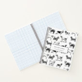 白黒パーソナライズされたのヴィンテージ犬のパターン ノートブック (内部)