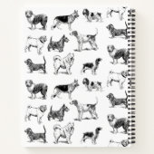 白黒パーソナライズされたのヴィンテージ犬のパターン ノートブック (裏面)