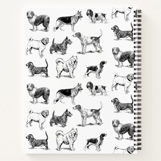 白黒パーソナライズされたのヴィンテージ犬のパターン ノートブック (裏面)