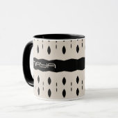 白黒パーソナライズされたの大きなダイヤモンドパターン マグカップ (正面左)