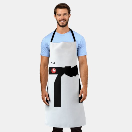白黒パーソナライズされたアジアスタイルユニセックスエプロン エプロン (着用した状態)