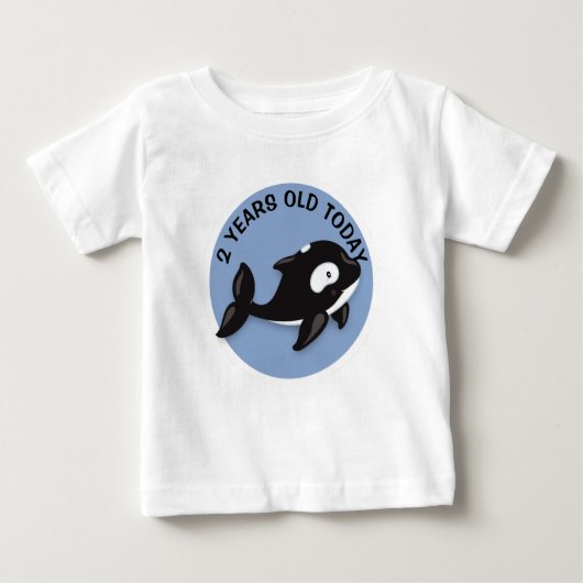 白黒パーソナライズされたクジラ誕生日 ベビーTシャツ (正面)