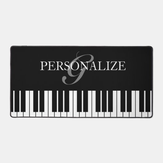 白黒パーソナライズされたグランドピアノ鍵 デスクマット (正面)
