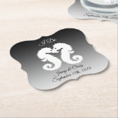 白黒パーソナライズされたシーホース結婚コースター ペーパーコースター (アングル)