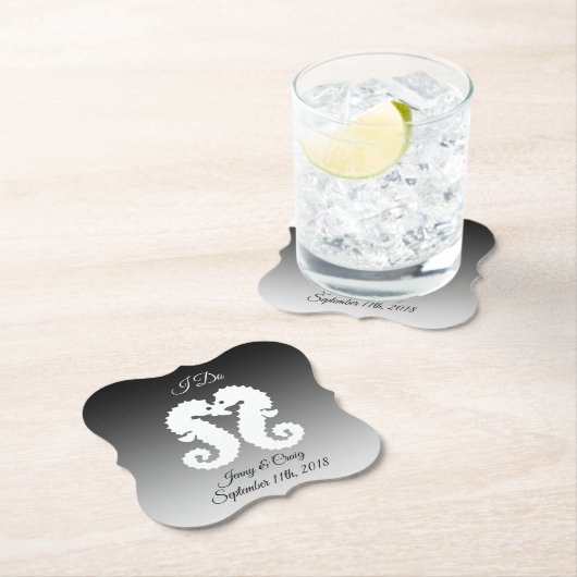 白黒パーソナライズされたシーホース結婚コースター ペーパーコースター (インサイチュ)