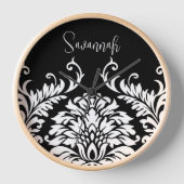 白黒パーソナライズされたダマスクウォールクロック 壁時計 (正面)