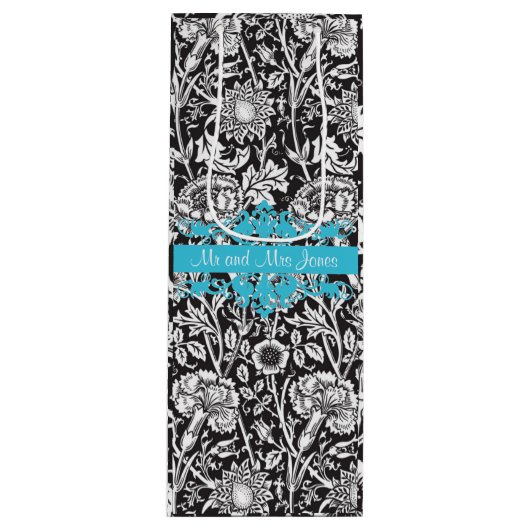 白黒パーソナライズされたダマスクワイン抱き枕 ワインギフトバッグ (正面)