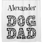 白黒パーソナライズされたドッグパパ シャワーカーテン (正面)
