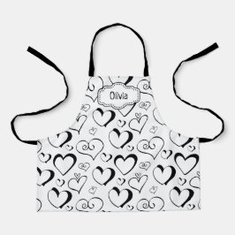 白黒パーソナライズされたハートエプロン エプロン
