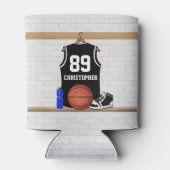 白黒パーソナライズされたバスケットボールジャージー 缶クーラー (裏面)