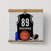 白黒パーソナライズされたバスケットボールジャージー 缶バッジ (正面)