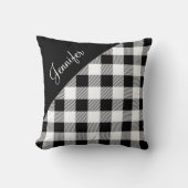 白黒パーソナライズされたバッファローのプレイド クッション (正面)