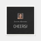 白黒パーソナライズされたフォト名スクリプトミニ スタンダードカクテルナプキン (正面)