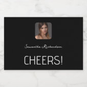 白黒パーソナライズされたフォト名スクリプトミニ スパークリングワインラベル (シングルラベル)