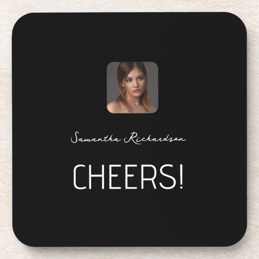 白黒パーソナライズされたフォト名スクリプト コースター (正面)