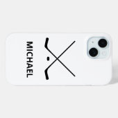 白黒パーソナライズされたホッケースティックとパック Case-Mate iPhoneケース (裏面 (横))