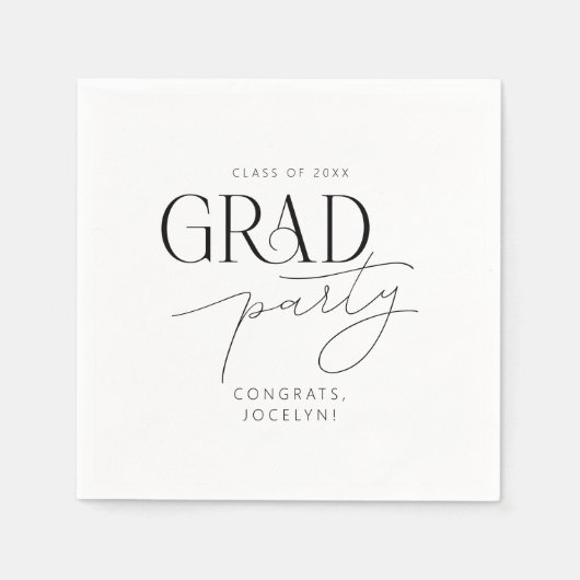 白黒パーソナライズされたミニマルグラードパーティー スタンダードカクテルナプキン (正面)