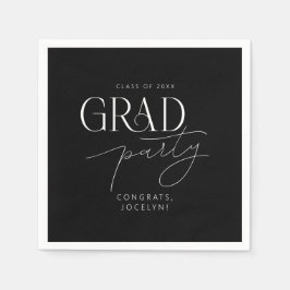 白黒パーソナライズされたミニマルグラードパーティー スタンダードカクテルナプキン