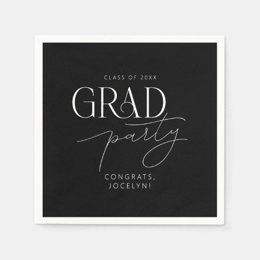 白黒パーソナライズされたミニマルグラードパーティー スタンダードカクテルナプキン (正面)