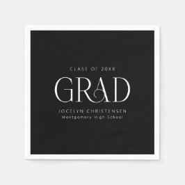 白黒パーソナライズされたミニマルグラードパーティー スタンダードカクテルナプキン